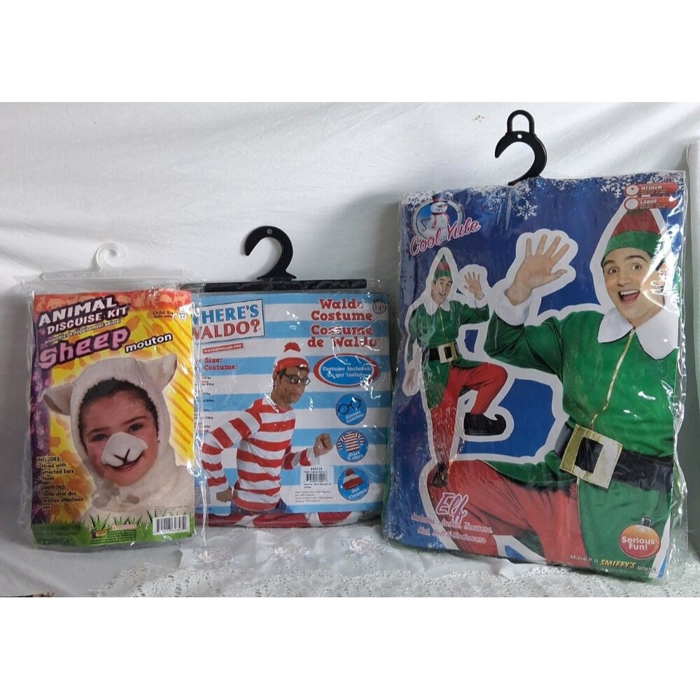 Lot of 3 Halloween Costumes Family Waldo, Elf, Sheep Costume